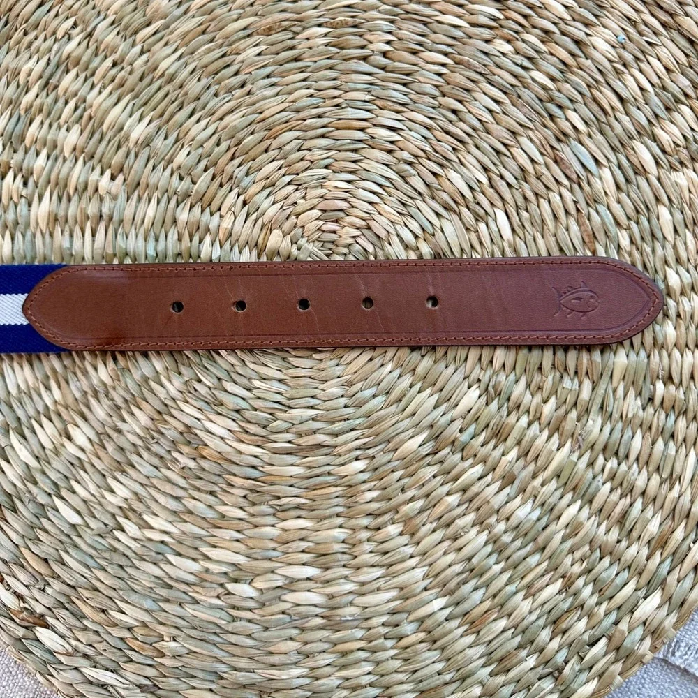 Southern Tide Mens 32 Madison Stretch Ribbon Belt Yacht Blue Striped Leather